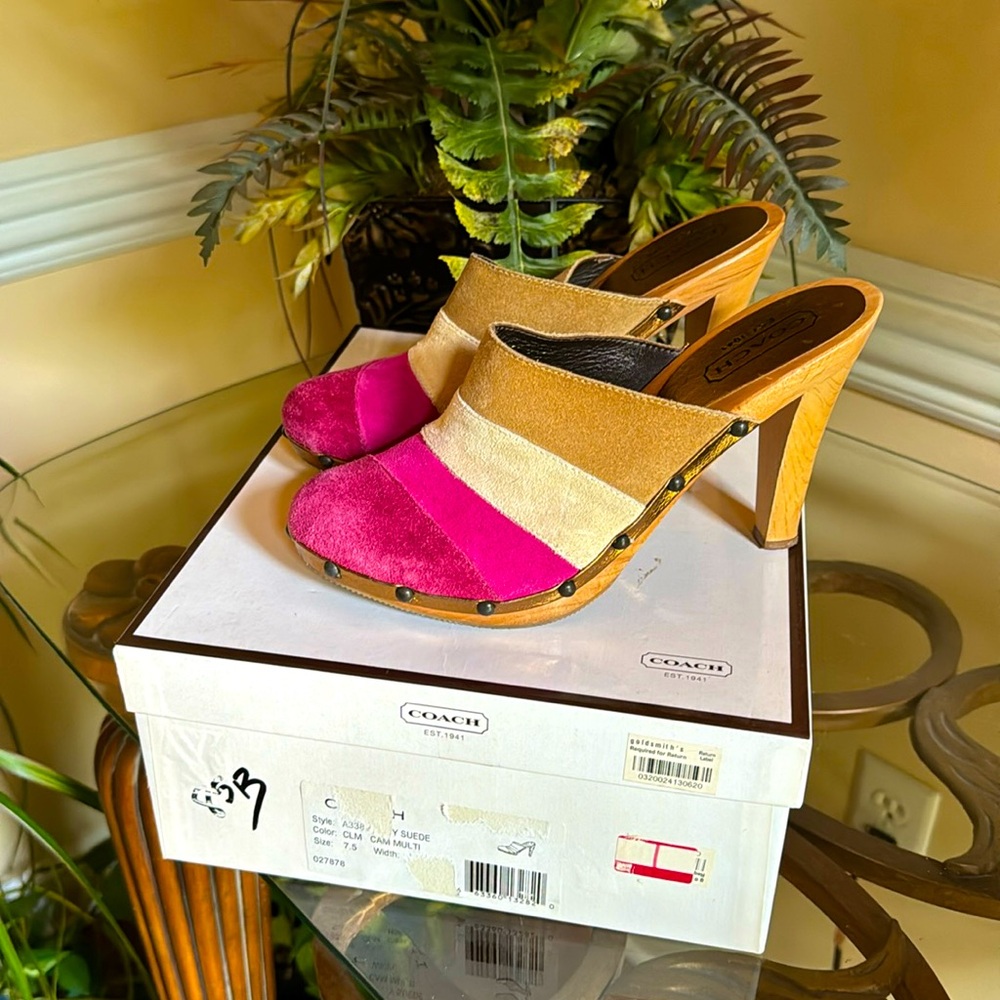 Coach Suede Pink Clogs 7.5